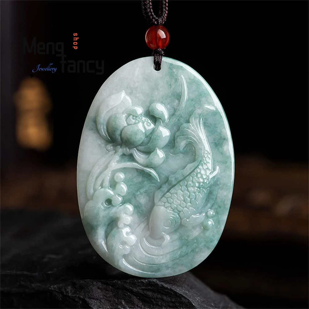 

Natural Jadeite Lotus Flower Year After Year Pendant Charms Fashion Men Women Fine Jewelry Luxury Necklace Mascots Holiday Gifts