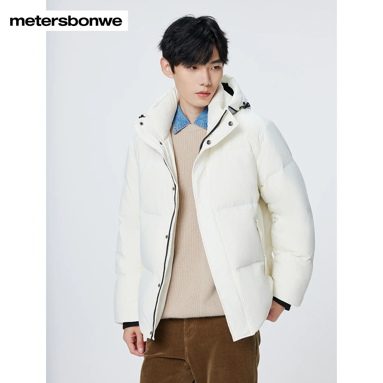 Metersbonwe-Men's Down Jacket Hooded With Reflective Article Drawstring Comfort Duck Down Basics Casual Warm Wear Winter