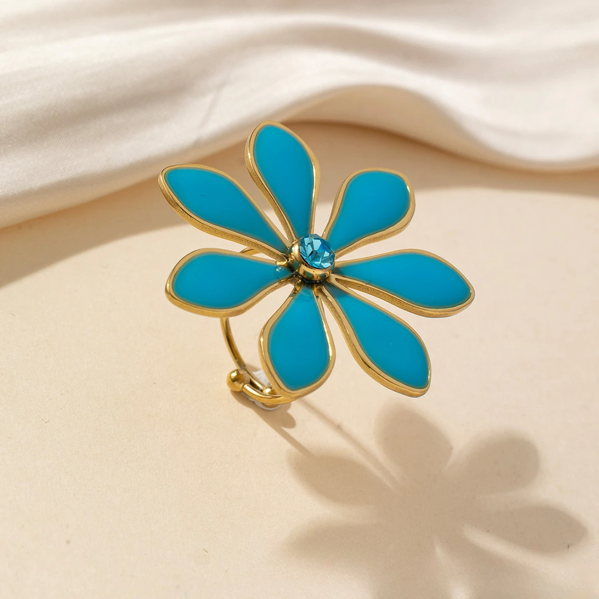 Mode Frauen Nette Gold Überzogene Flora Emaille Epoxy Edelstahl Einstellbare Ring Für Sommer Böhmen Stetement Schmuck – Detail 17