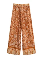 Vintage Chic femmes imprimé fleuri jambe large bohème Happie pantalon dames ceintures ample rayonne Boho pantalon Long surdimensionné 2