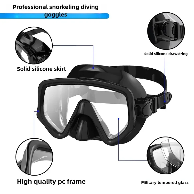 Dry Snorkel Set Diving Mask For Adults Tempered Glass Professional Panoramic Snorkeling Gear