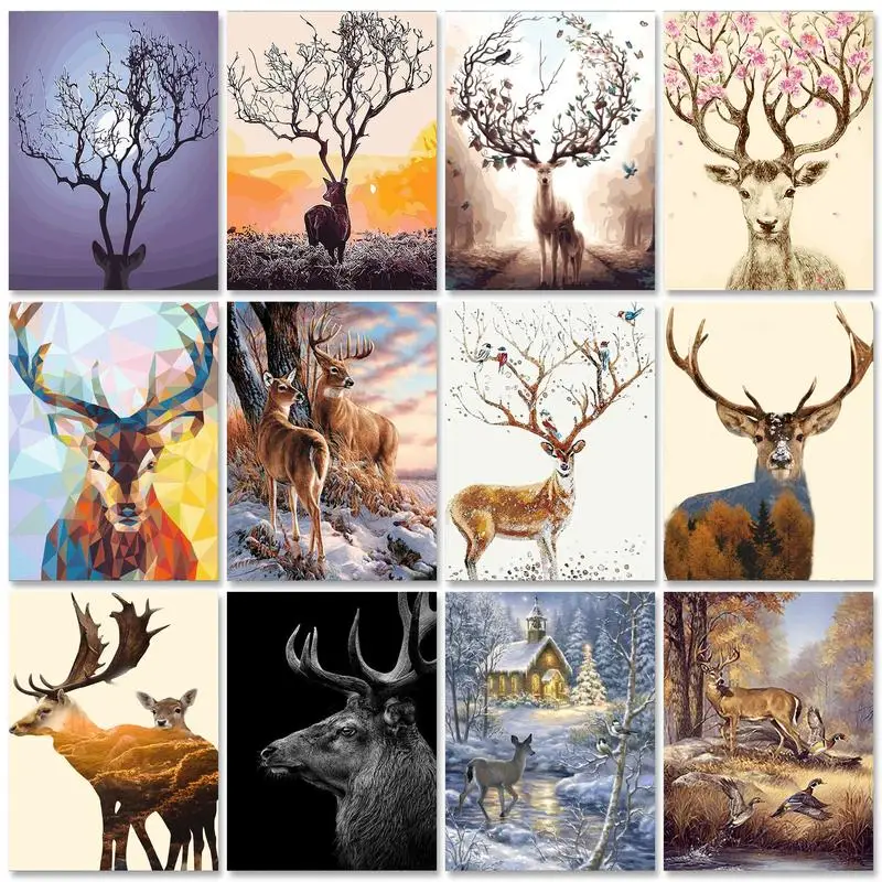 

GATYZTORY 60x75cm Painting by numbers DIY Deer Acrylic Paint Decorative paintings Living room decoration Artwork