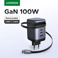 UGREEN 100W GaN Charger With Retractable USB C Cable UFCS PPS PD Fast Charger For Laptop Macbook Pro iPad Tablet iPhone Samsung
