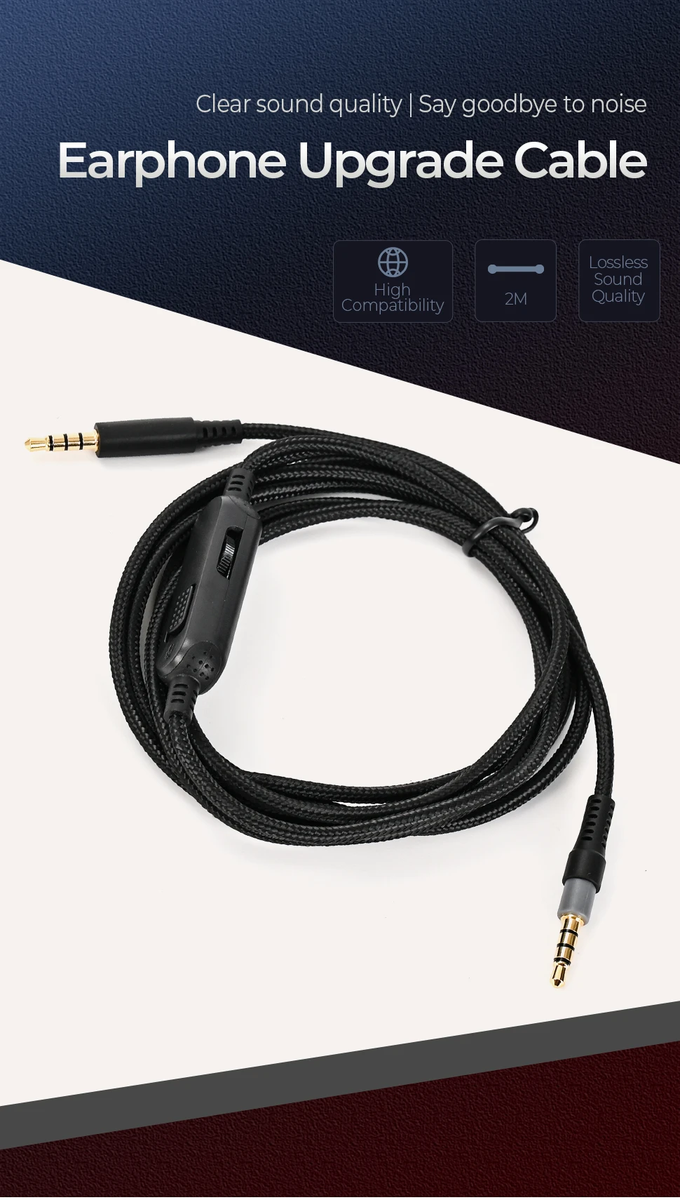 3.5mm Plug 2M Headphone Cable for HyperX Cloud Alpha Gaming headset Replacement Portable Headphone Sound Control cable