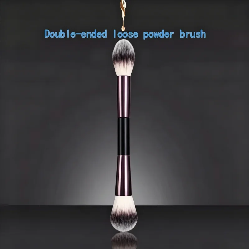 Pennello per trucco, Pennello per cipria, Pennello per fard, Pennello per cipria in polvere, Manico in metallo professionale di alta qualità, Design a doppia testa, con scatola - immagine 6