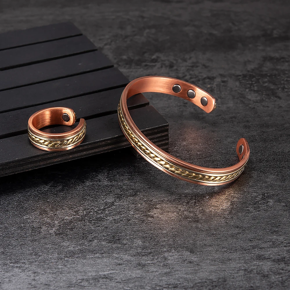 Vinterly Jewelry-Set Magnetic Pure Copper Bracelet Ring Health