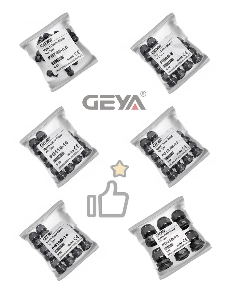 GEYA PG Type Cable Gland Waterproof PG7 for 3-6.5mm PG9 PG11 PG13.5 PG16 PG21 Black Nylon Plastic Connector IP68