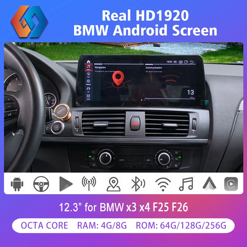 

12.3" Car Multimedia For BMW X3 F25 X4 F26 Android Auto GPS Navigation Stereo System Support WiFi BT 5.0 CarPlay Google Map
