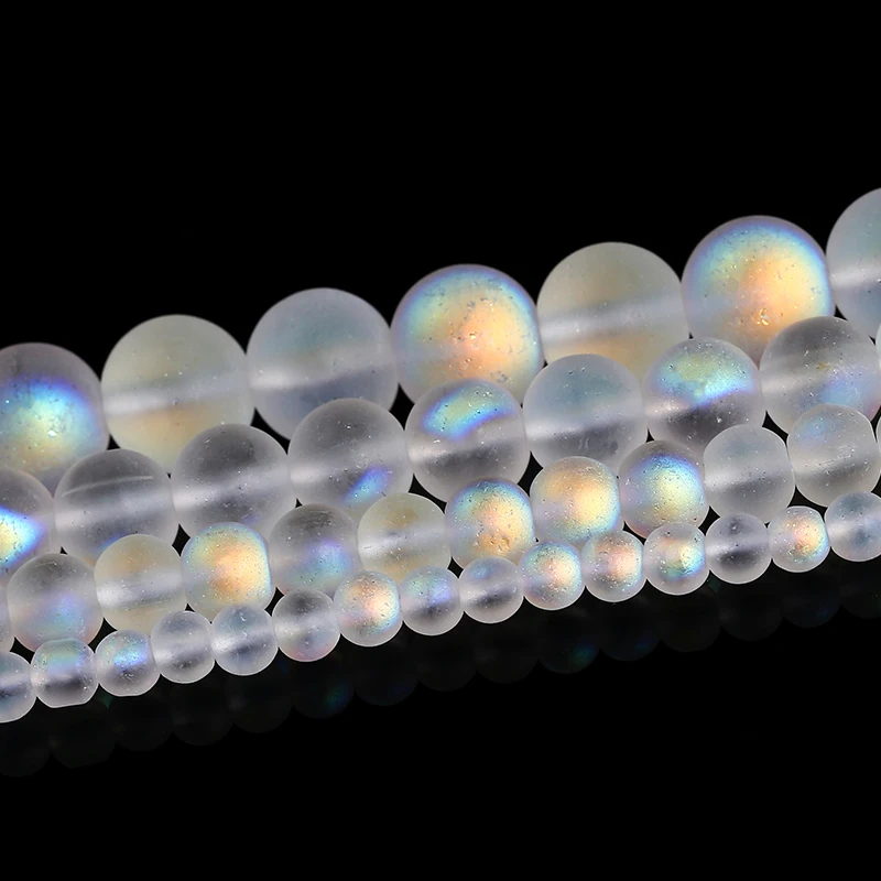 Crystal Glass Beads 6 8 10mm Matte Aurora Round Frosted Aura AB Shiny Moonstone For Jewelry Making Diy Necklace Bracelet