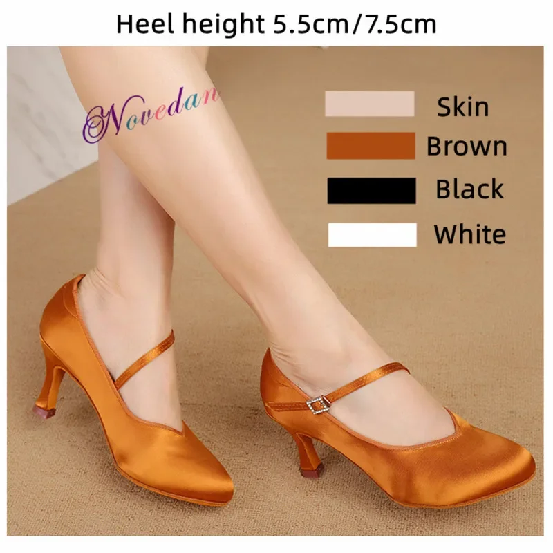 Dance Women Standard Latin Dance Training Shoes Satin Heel 5.5/7.5CM Ladies Ballroom Shoes Soft Sole Modern dance shoes
