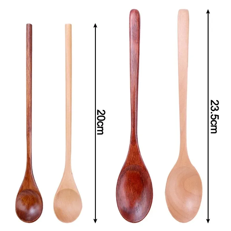 Wooden Spoon 1-10PCS Wooden Spoon Long Hand Cooking Scoops Stirring Soup Spoons Coffee Dessert Honey Stir Teaspoons Kitchen Tableware Sets