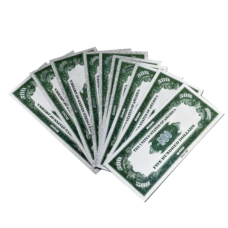 10pcs/lot For New Products Color 1918's America Banknotes 500 Dollars Gold Banknote in 24k Silver Plated as Bill Currency Gifts