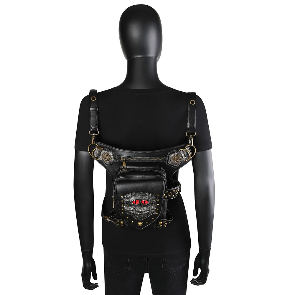 Steam Punk Chain Bag Pu Minority Motorcycle Women Bag Single Shoulder Messenger Bag Waist Bag Male Fanny Pack Belt Bag Chest Bag