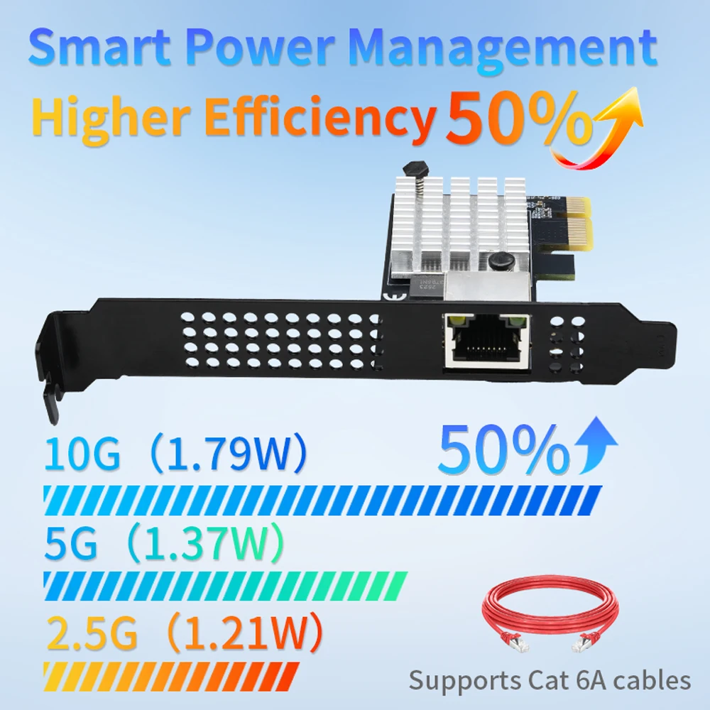 10G 이더넷 네트워크 카드 다중 기가비트 네트워크 속도 1포트 PCIe 4.0 X1 10G RJ45 랜 카드 (Realtek8127(PXE)용)