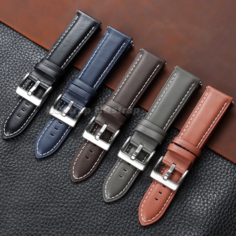 Premium Genuine Leather Quick Release Watch Band - Comfortable Stitching Cowhide Strap