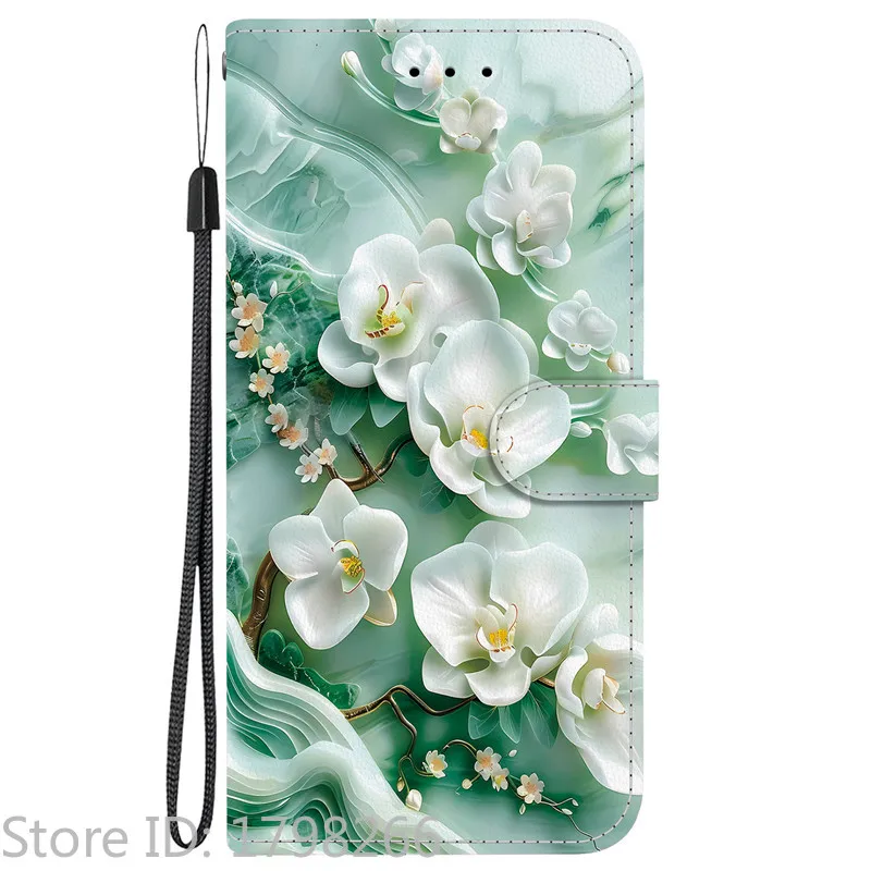 Elegant Colored Flower Wallet Phone Case - Magnetic Flip Leather Cover with Cute 3D Pattern