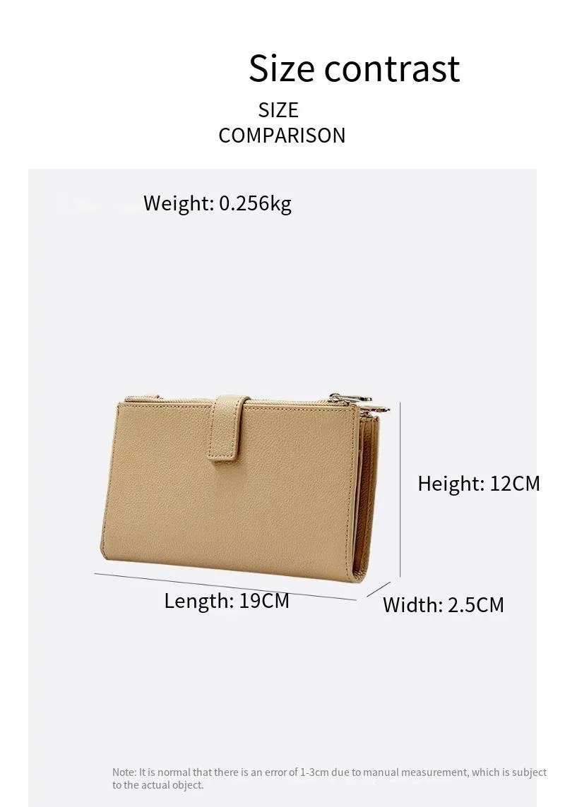 New luxury simplicity advanced sense lychee leather Women's bag long messenger bag clip wallet
