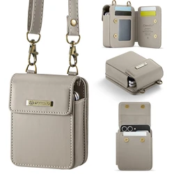 Versatile Leather Crossbody Bag with Lanyard Strap and Card Slots (Beige)