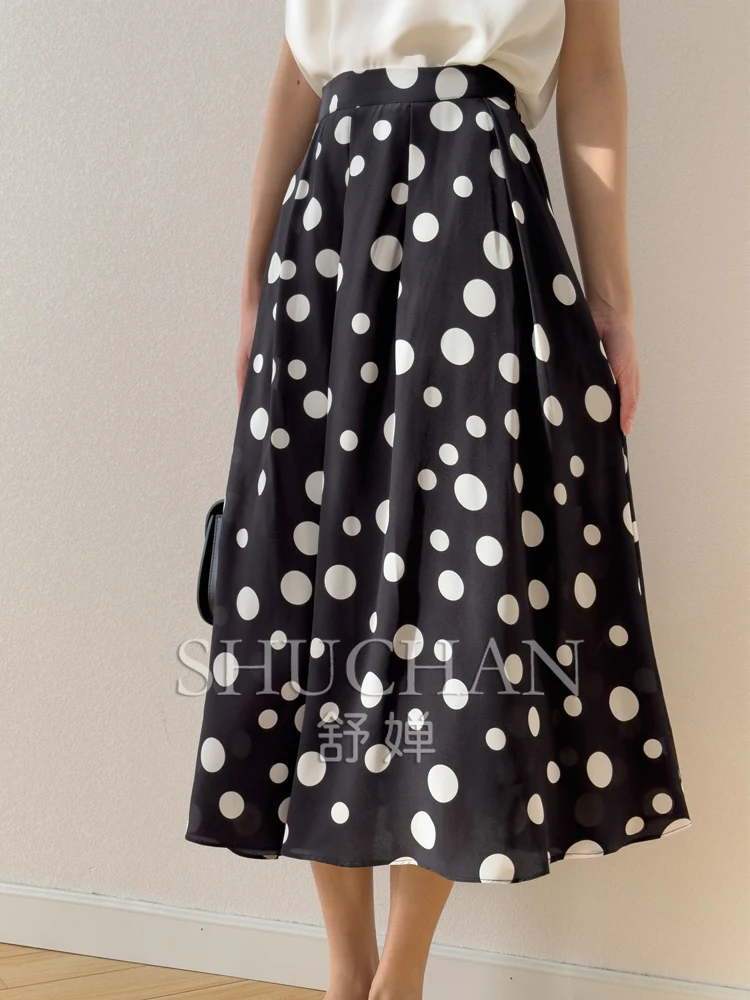 Thin See Though Natural Silk 2024 New Dot Print Skirts for Women  Korean Fashion Clothing  Faldones Para Mujer lining