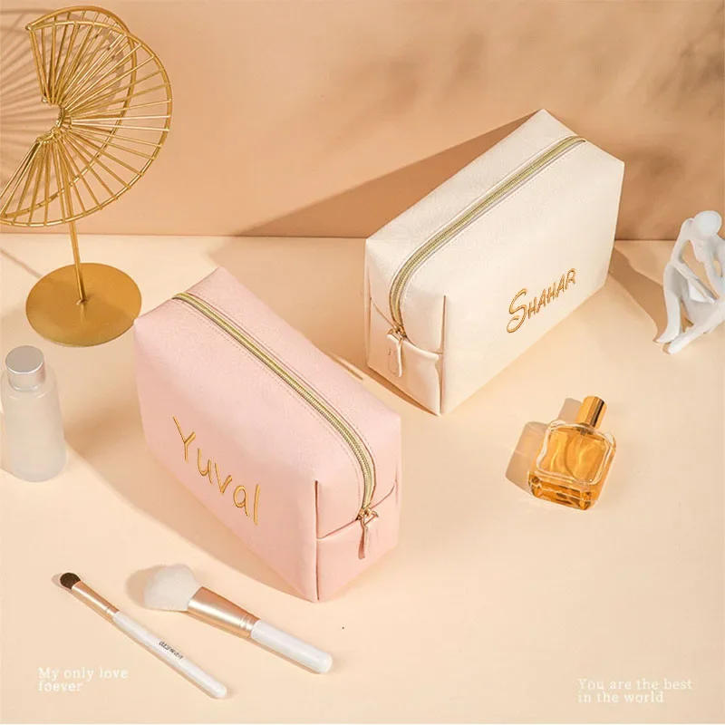 Personalized Embroidery Makeup Bag Portable PU Saffiano Leather Waterproof Toiletry Cosmetic Kits for Man Woman Custom Name Logo 5