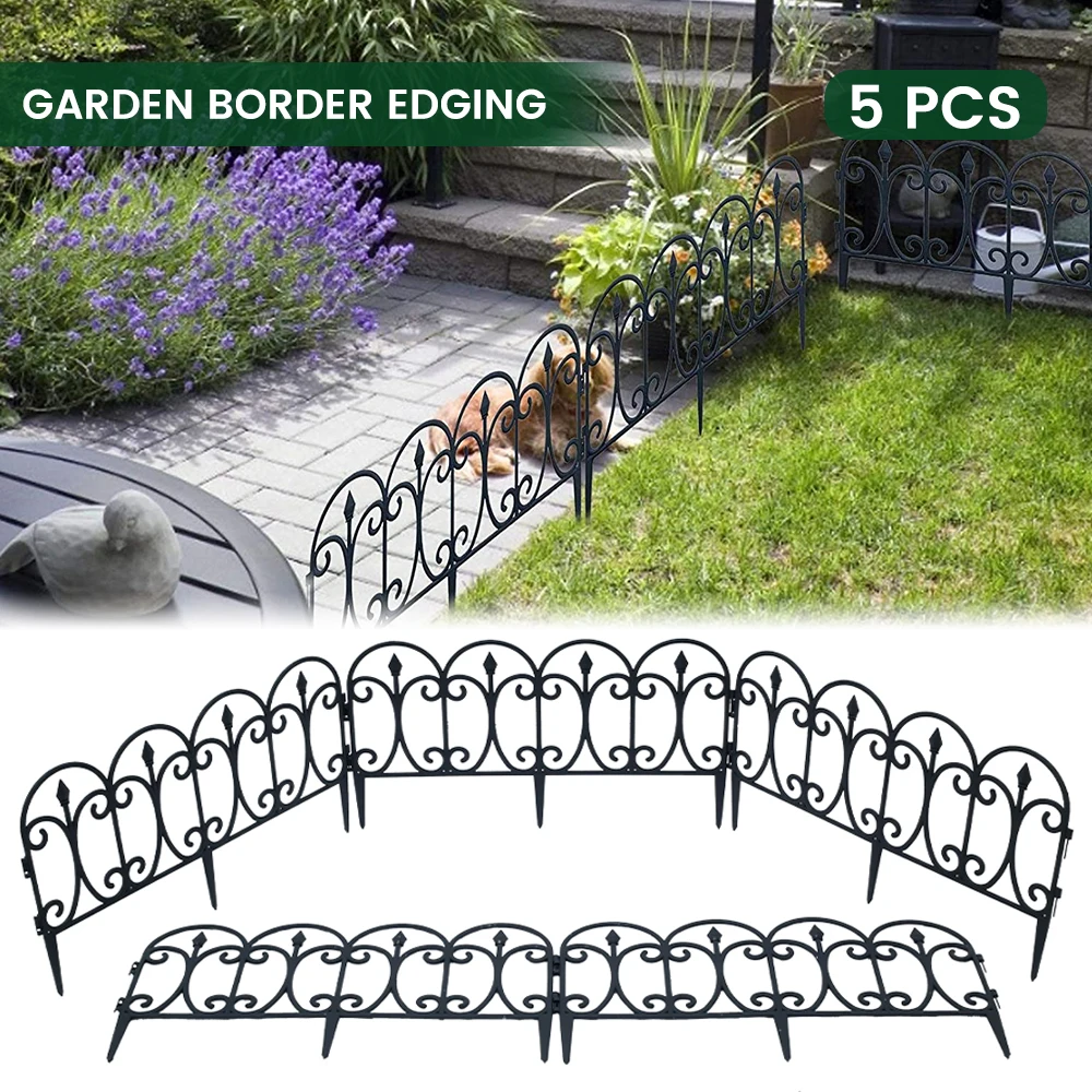 

5Pcs Decorative Garden Fence Border Path Edging Plastic Fence Lawn Picket Fencing Plant Stakes Decor Flower Fencing Barrier