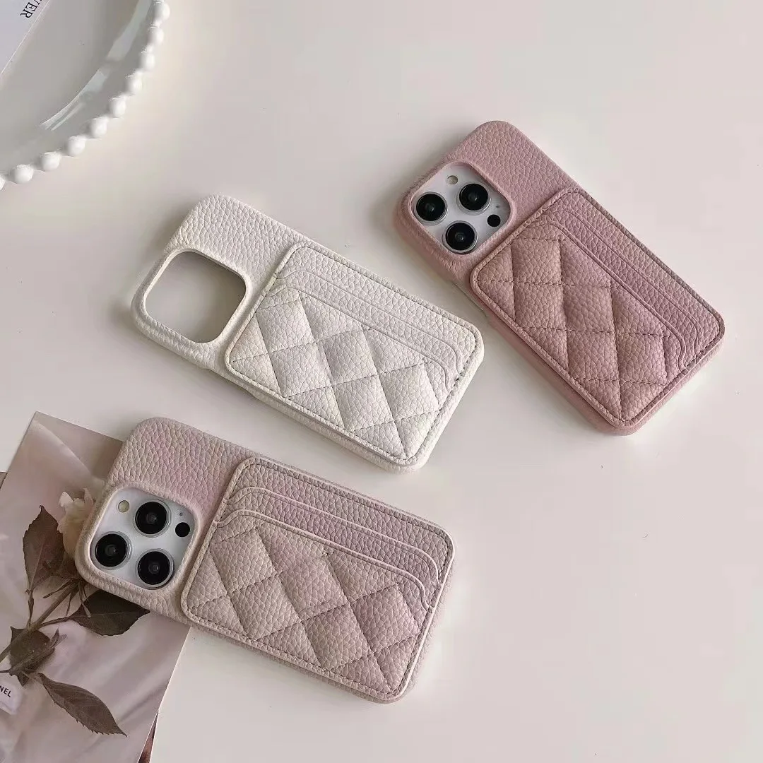 Luxury Elegant 3D Diamond Grid Leather Dual Card Slot Wallet Case & Phone Cover