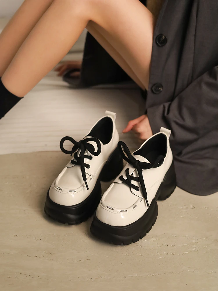 

Туфли женские с круглым носком, повседневные кроссовки, оксфорды, высокий каблук, платформа, британский стиль, черные