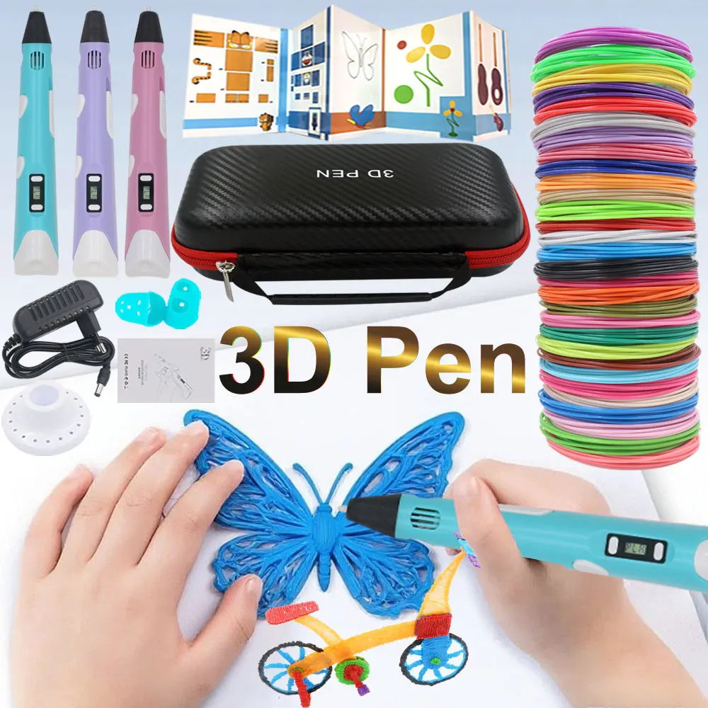 Kids 3D Printing Pen Set 3D Pen with LCD Display Power Adapter Storage Box 200M PLA Filament Children's Birthday Christmas Gift