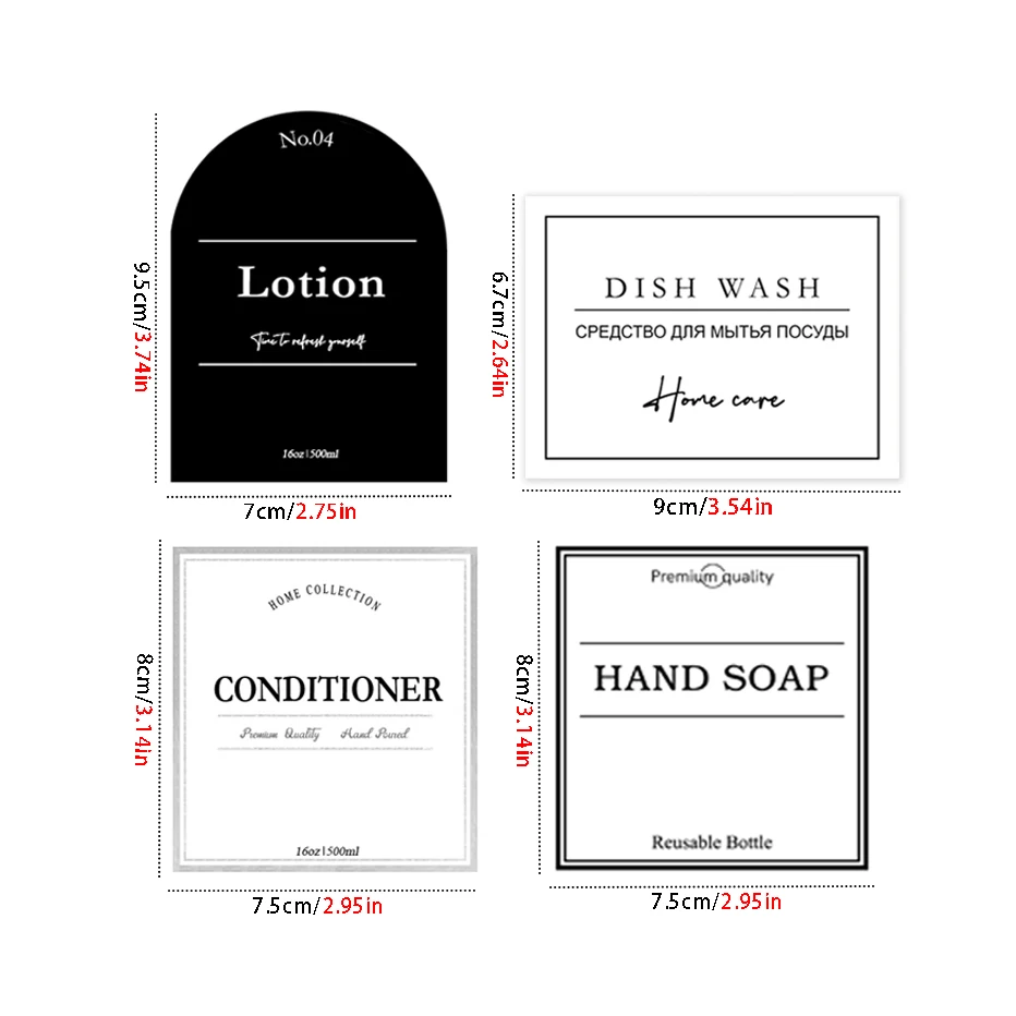 Bathroom Labels Sticker Set  Shampoo and Shower Gel Dish Soap Dispenser Label Removable Waterproof Lotion Label 6
