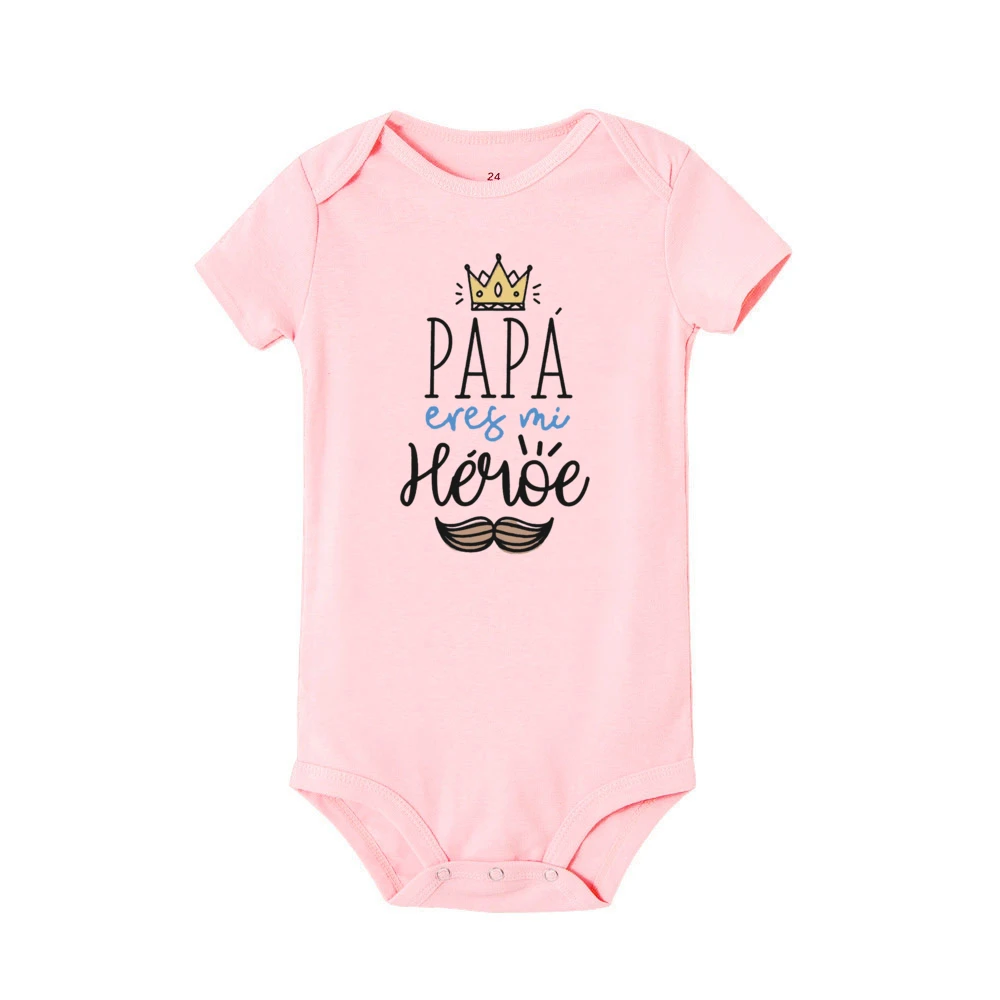 Papa Is My Hero Spanish Printed Baby Bodysuit Infant Short Sleeve Jumpsuit  Boys Girls Dad Birthday Father's Day Outfit Clothes 5