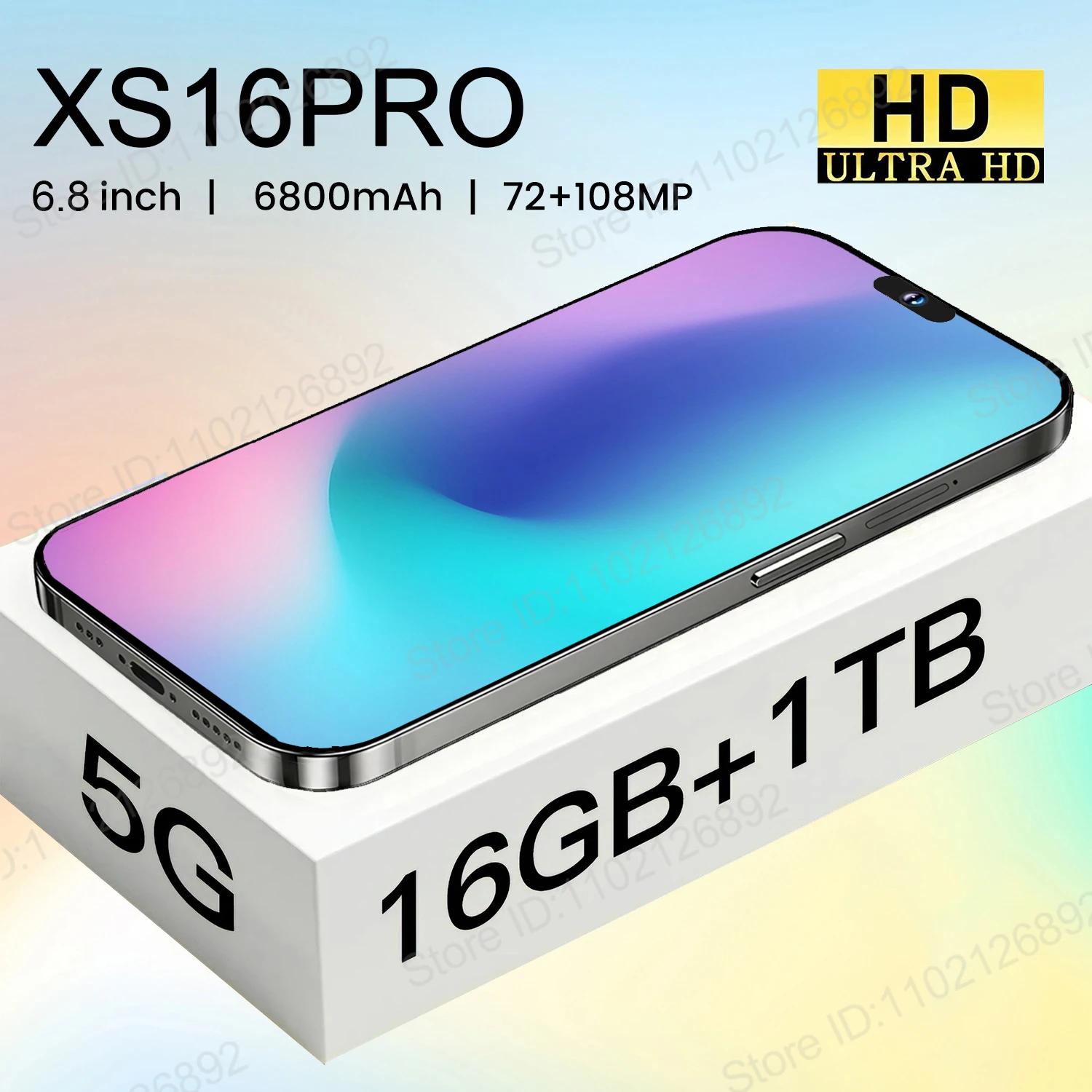 Smart Mobile Phones Original Brand 6.8 inch XS 16Pro Full Screen 4G 5G 6800mAh Global Version