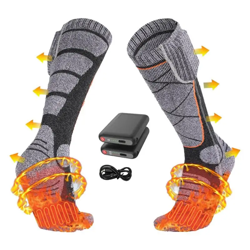 1 Pair Winter Skiing Heated Socks Electric Heated Socks Warm Snowmobile Rechargeable Thermal Heated Socks Foot Warmer Ski Sports