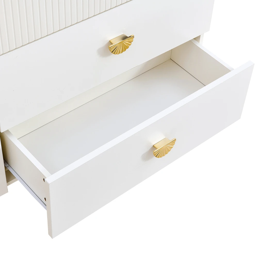 PINGGO Weißes Modernes Sideboard mit 6 Schubladen Goldene Akzente Elegantes MDF & Stahl-Möbelstück für Schlafzimmer Wohnzimmer Eingangsbereiche – Detail 24