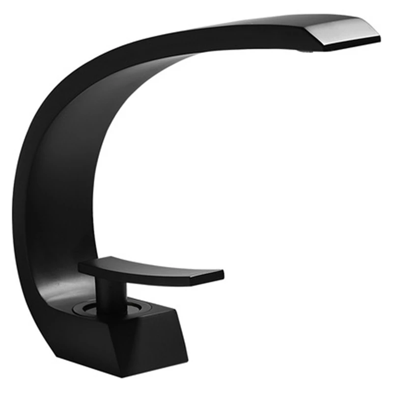 

New Modern Bathroom Basin Faucet, Single Handle Hot And Cold Water Waterfall Faucet, Black