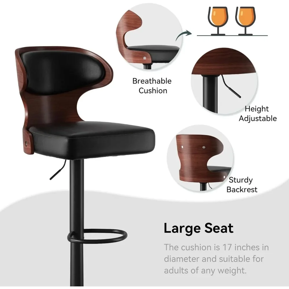 Bar Stools Set of 2 Adjustable Height 24.5-33.5IN Bentwood Swivel Barstools with Back & Footrest Bar Chairs