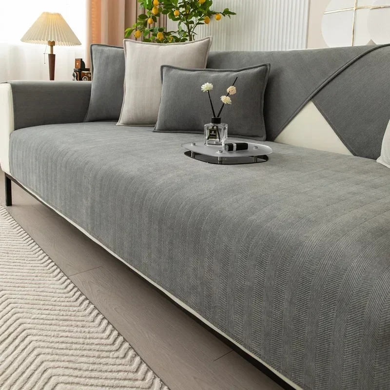 Four Seasons Universal Chenille Sofa Cover Non-slip Solid Color Sofa Mat for Living Room Couch Slipcovers Furniture Protector 6