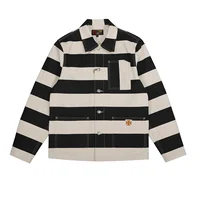 BOB DONG 16oz Canvas Striped Biker Jacket Spring Men Unlined 3-Pocket Chore Coat 1