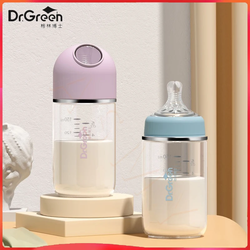 Dr.Green New Upgrade Professional Newborn baby bottles Wide Mouth Bottle 150mL/240mL High borosilicate Glass Washable Bottles