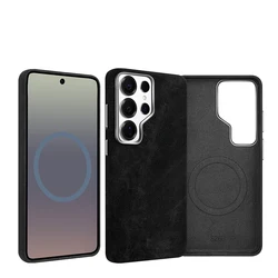 Vietao Microfiber Cell Phone Case with Magnetic Wireless Charging and Metal Camera Lens Protector - Galaxy S26 Ultra (Black)