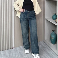 Women's High Waist Straight Jeans, Female Loose Stretched Denim, Casual Wide Leg Pants, Plus Size, Spring, Autumn, New - Image 4