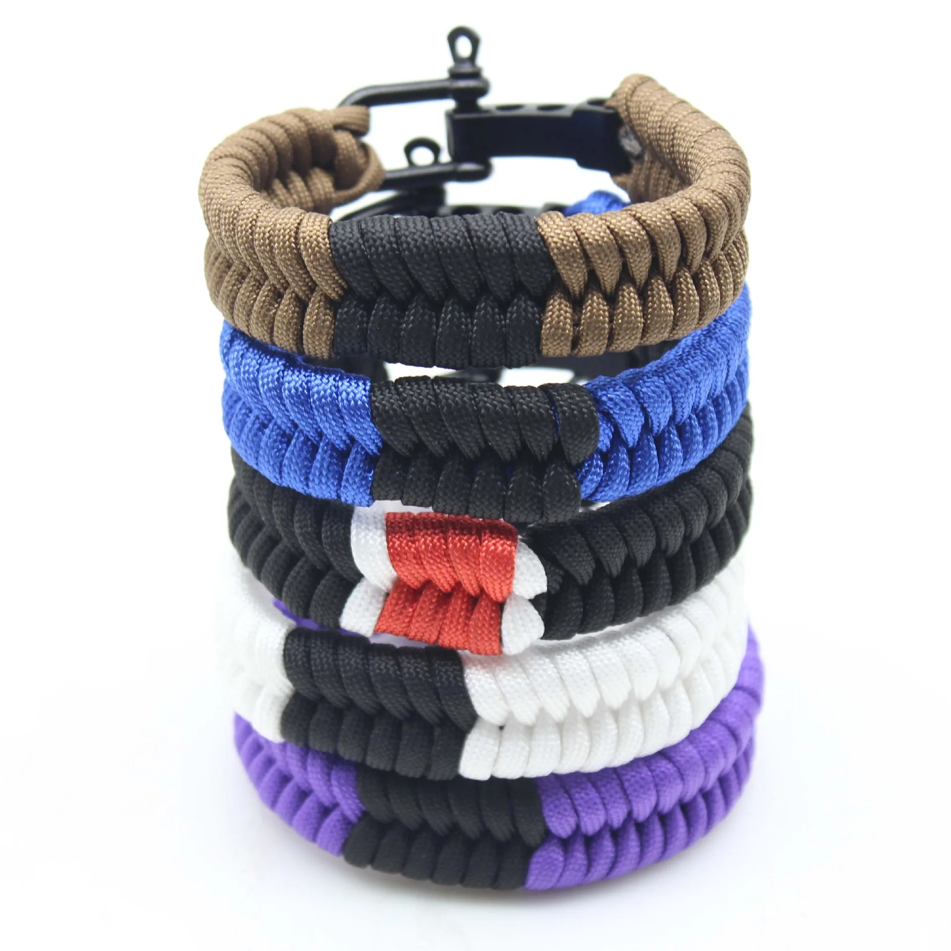 Paracord Bracelet Black Stainless Three-Holes 550 Outdoor Camping Adjustable Survival Bracelet DIY Weaving for Both Men and Wom