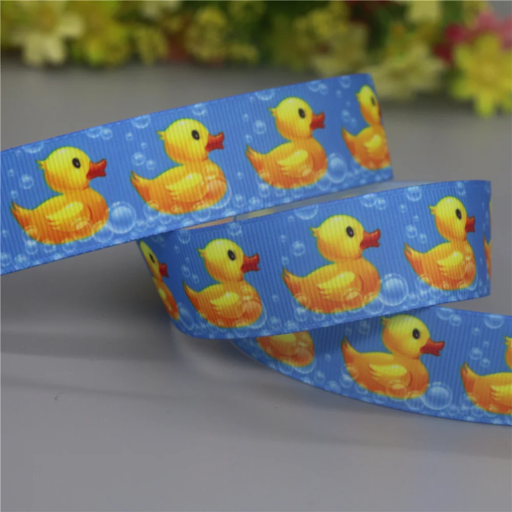 DUWES 50yards Duck Turtle Printed Grosgrain Ribbon Accessories Material Headwear Decoration DIY Sewing Craft D2177
