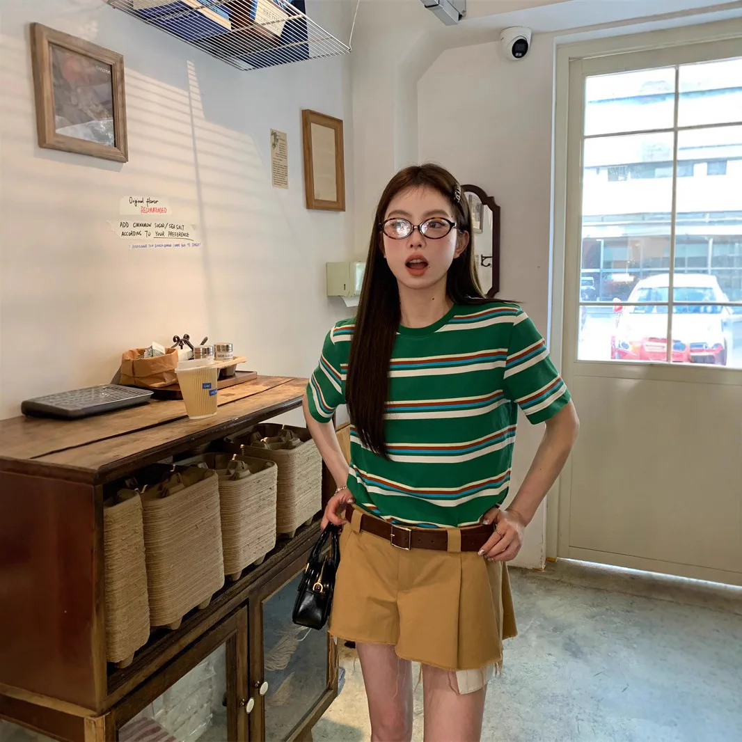 Women Summer Striped Short Sleeve Loose T Shirts