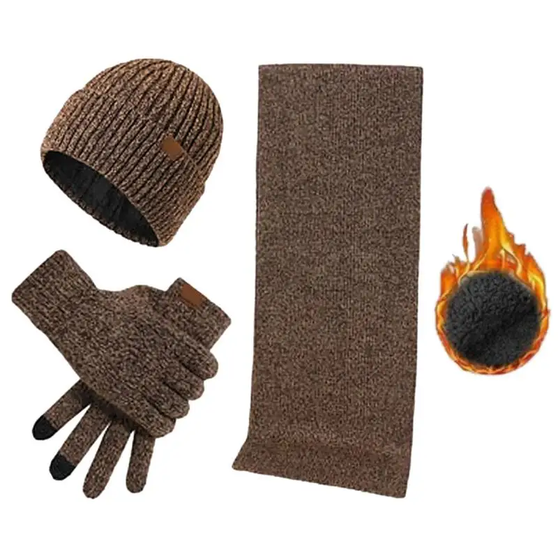 

Knitted Hat And Scarf Hat Neck Warmer Gloves Set Thicken Hat Neck Warmer Gloves Skin-Friendly Comfortable Scarf For Women Men