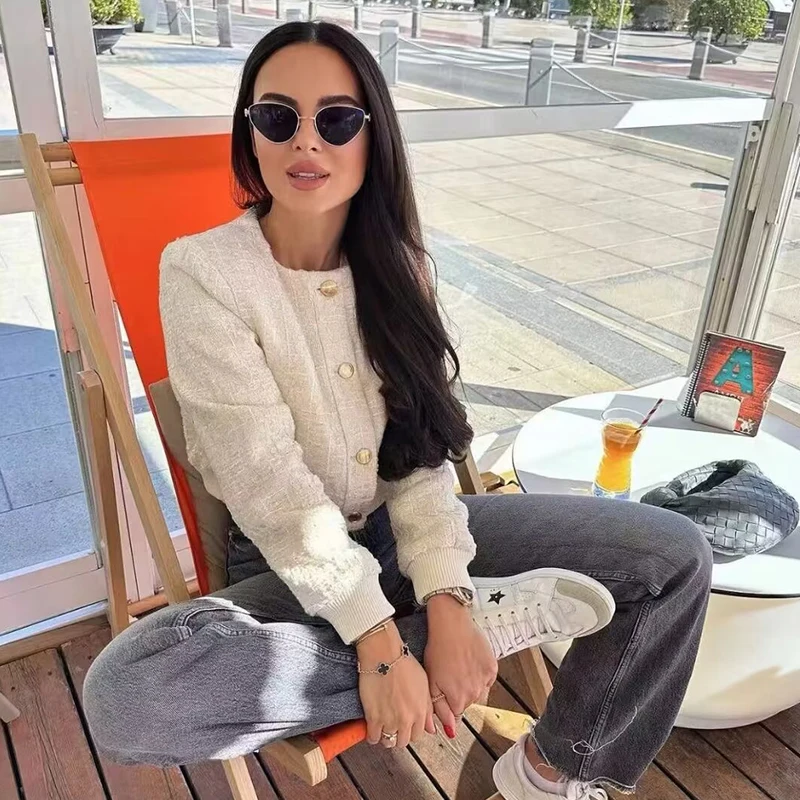 TRAF Autumn New Jacket 2024 Women's Coat  Jacket Fashion Warm Street Short Coat Chic Joker Youth Jackets 3