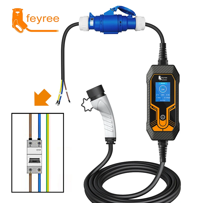 feyree EV 充電器 CEE メスプラグ 3 ピンアダプタ防水接続ウォール 