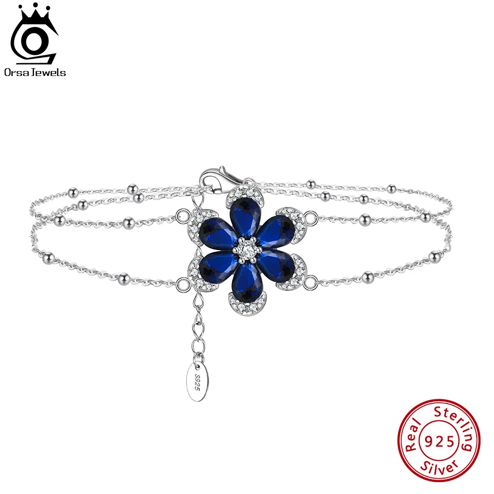 

ORSA JEWELS Created Sapphire Flower Bracelet for Women 925 Sterling Silver Dainty Luxury Bracelet Jewelry Valentines Gift LZB03