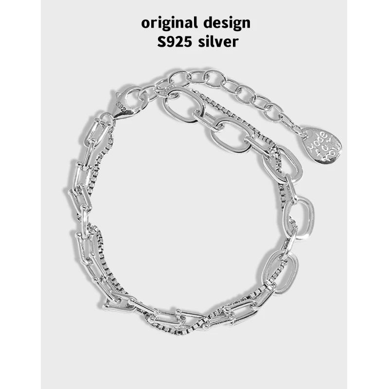 

Hot Selling S925 Sterling Silver Oval Chain Double Layer Chain Bracelet Women Fashion Elegant Luxury Gift