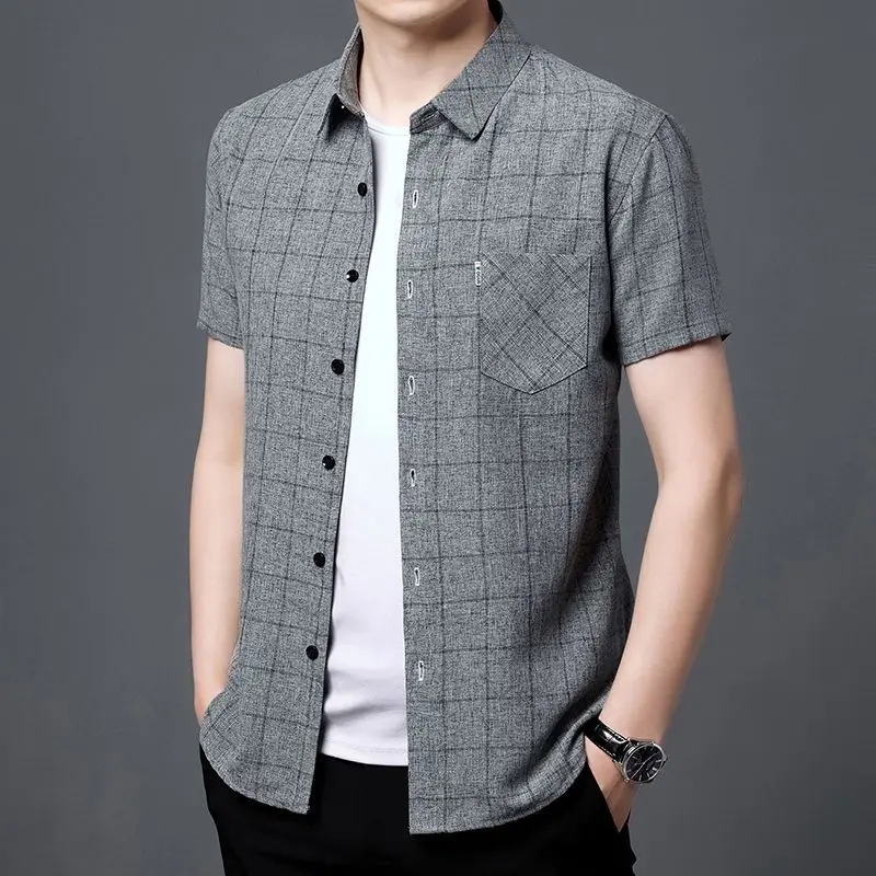 Men's Short Sleeve New in Shirts Casual Loose Slim Fitting Non Ironing Wrinkle Resistant Blouse Summer Fashion Vintage Tops 2