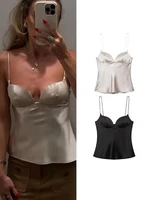 Autumn Satin Textured Black Sling Tops Women Elegant V-neck Backless Tops Shirt Women Sexy Tops Club Party Tanks 2025 New